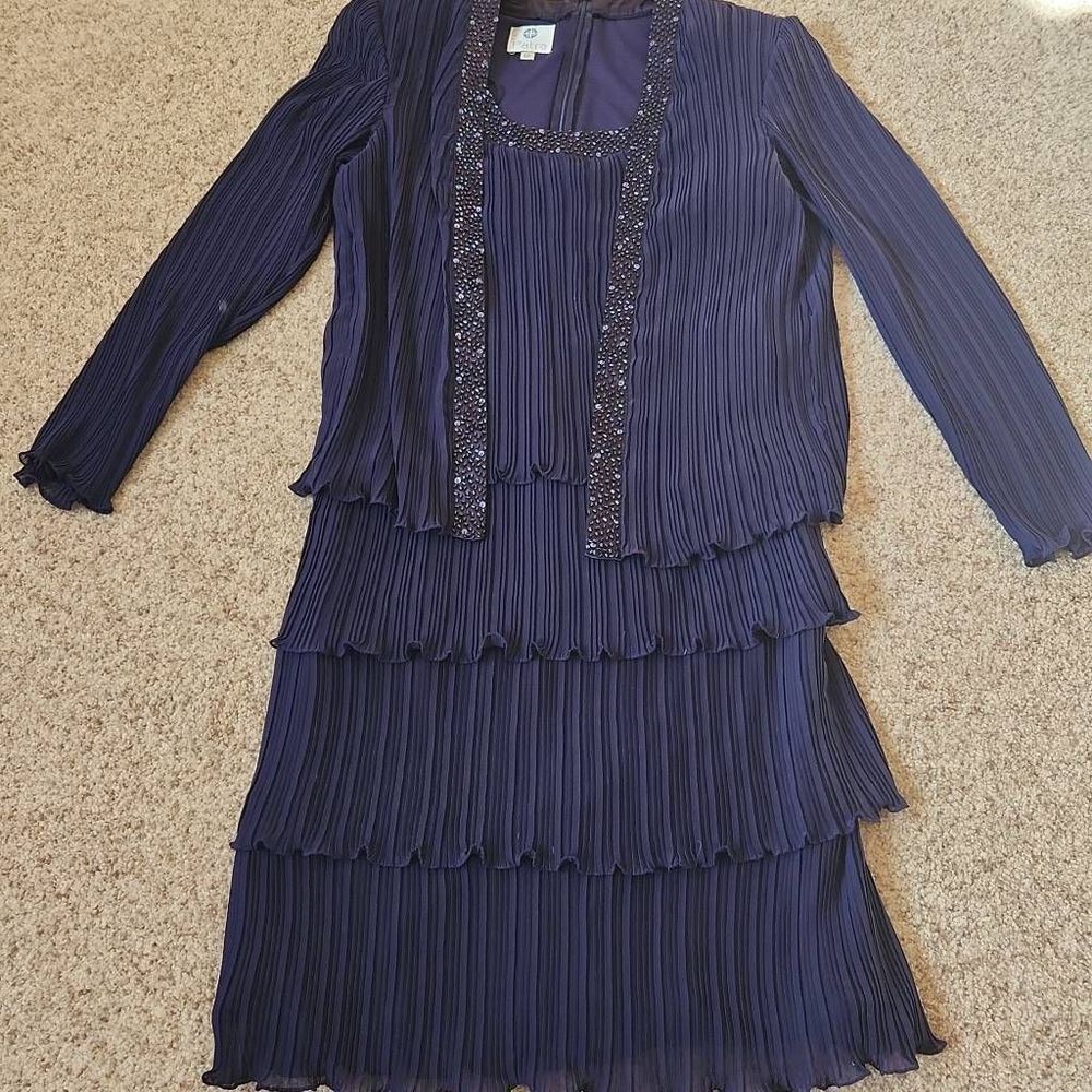 Patra Navy Blue Pleated Midi Dress